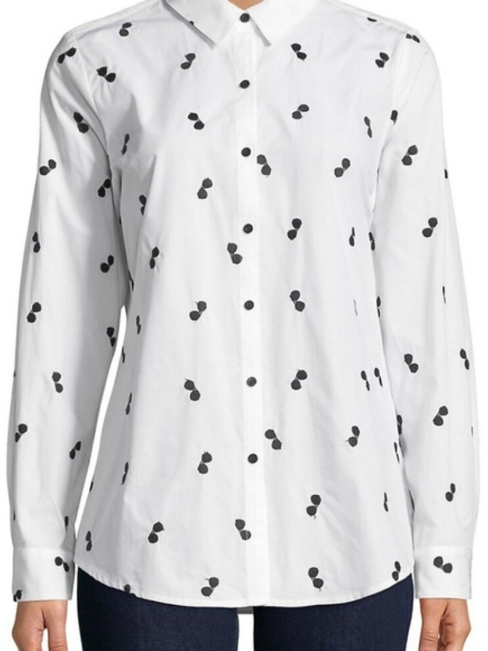 Karl Lagerfeldt White Button-Front Shirt with Black Embroidered sunglasses Motif